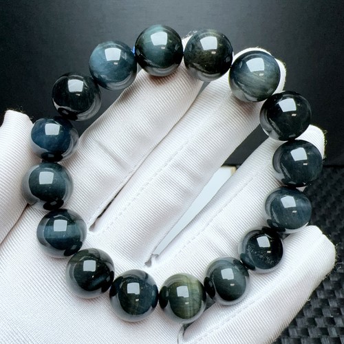 14mm Natural Blue Tiger's Eye Crystal Gemstone Round Beads Bracelet AAA - Picture 4 of 6