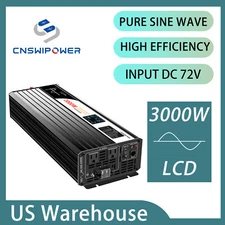 72V 3000W Pure Sine Wave Inverter DC to AC Converter Car Truck Home Use 120VAC