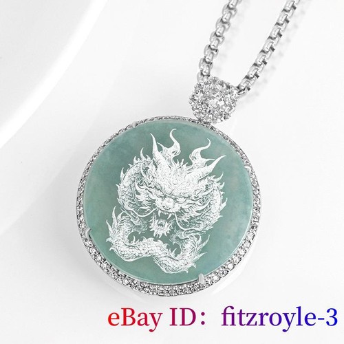 Blue Myanmar Jadeite Dragon Pendant Necklace 925 Silver Real Burmese Jade - Picture 3 of 6