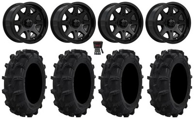 MSA Spark 14'' Wheels Gloss Black 27'' Mud XC Tires Kawasaki Teryx Mule