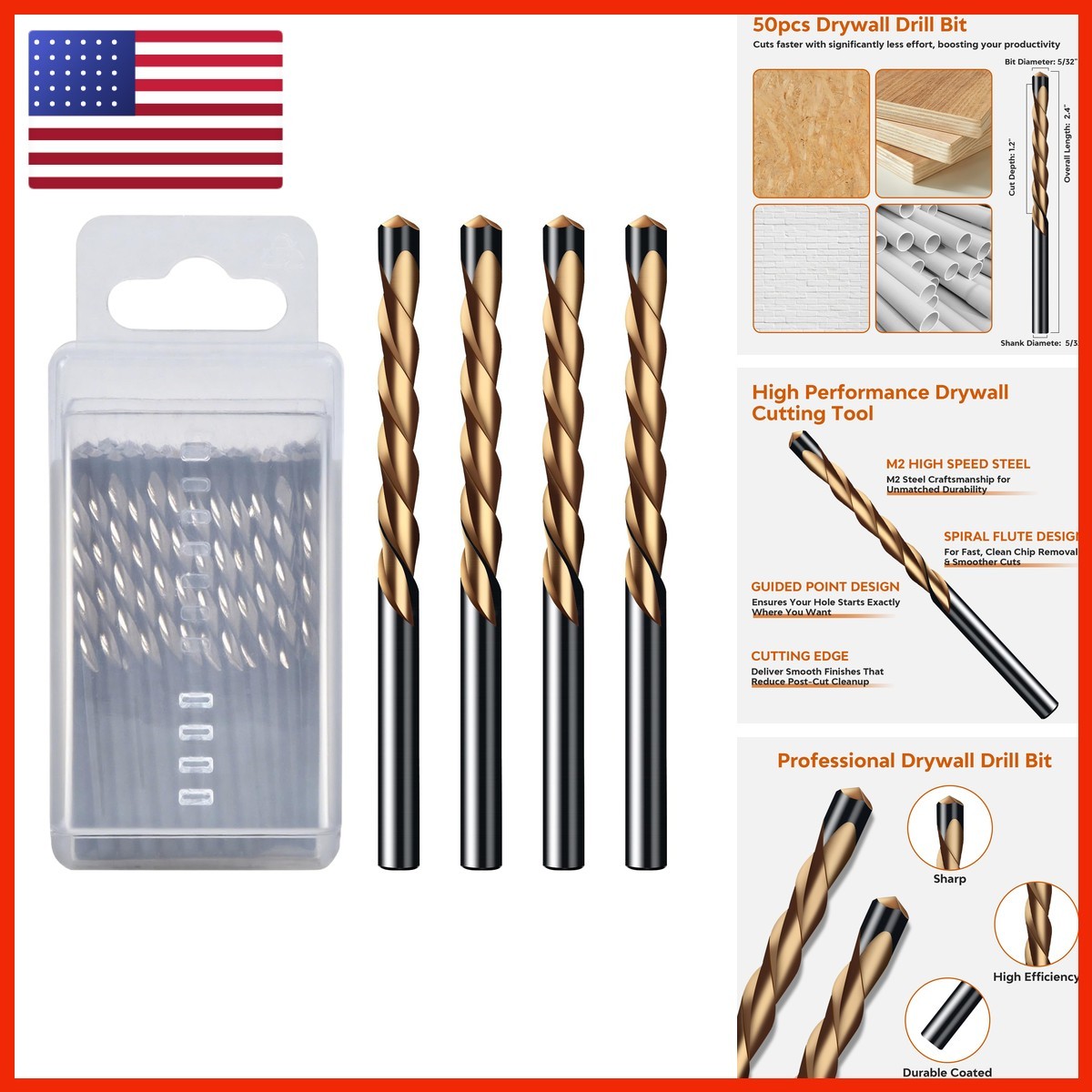 EXCECAR 50 PCS 5/32" Drywall Router Bits, Spiral Router Bits Guide Point Spiral