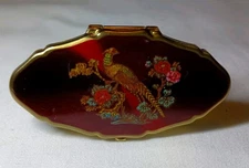 Stratton Red Enamel Lipstick Case W/ Mirror - Pheasant And Flowers 