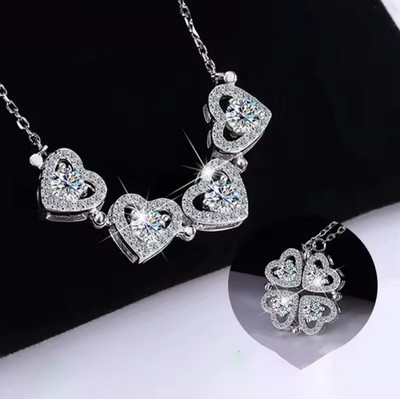 Elegant 925 Sterling Silver 1.2CT 4-Leaf Clover Hearts Moissanite Pendant Choker