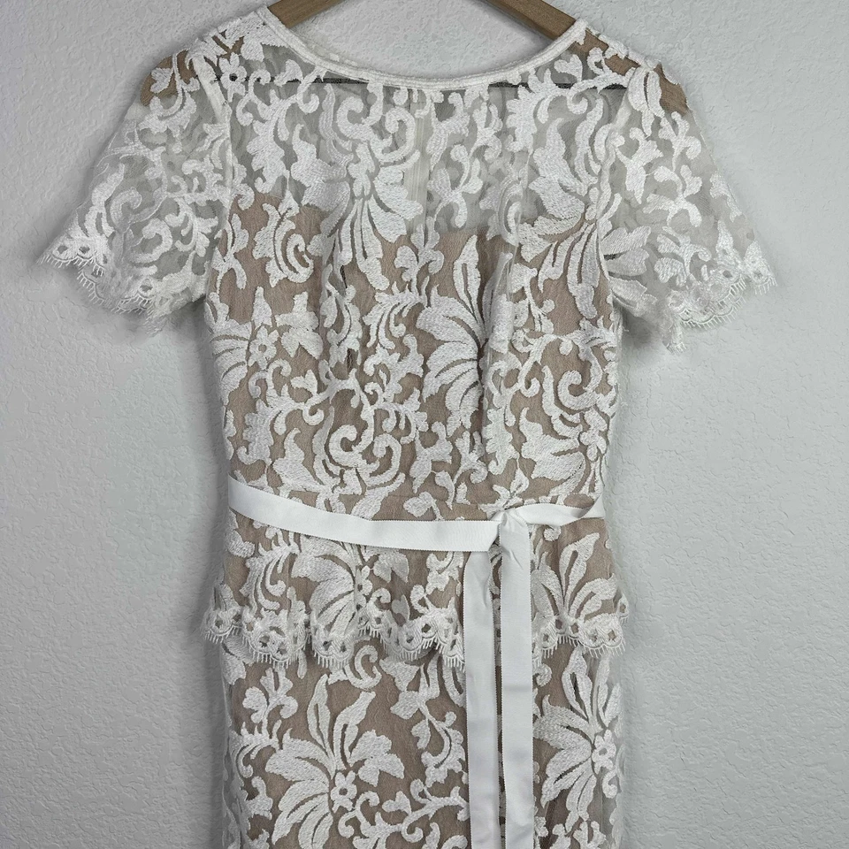 Tadashi Shoji Dress Womens 2 White Floral Lace Overlay Peplum Bridal Romantic - Image 4 of 4
