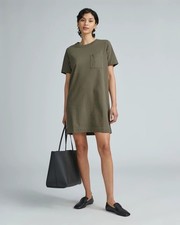 Everlane The Organic Cotton Weekend Tee Dress Pocket Short Sleeve Green Womens L