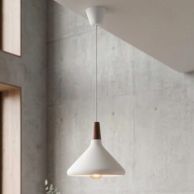 Nordlux Nori Pendelleuchte Weiß Matt/Holz – Skandinavische Hängelampe Ø 27cm E27 - Bild 1 von 3