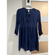 Forever 21 Navy Blue Eyelet Lace Long Sleeve Mini Dress Boho Size Medium