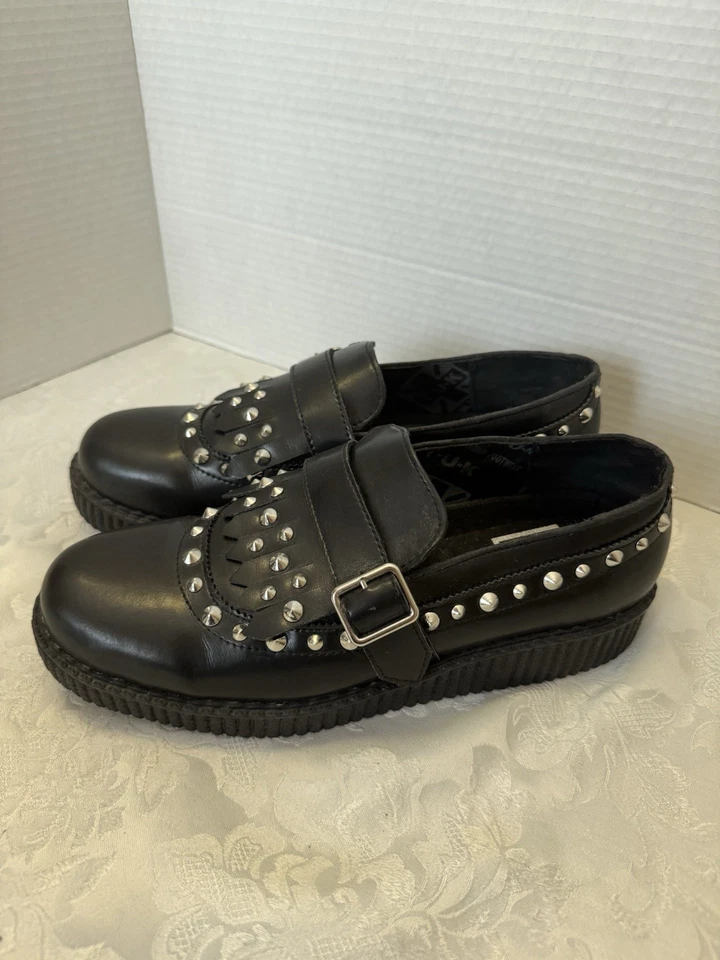 T.U.K. Calzado Mocasín Negro Tachonado Zapato Hombre’s 8 Mujer’s 10 Goth Punk Foto 3 de 4
