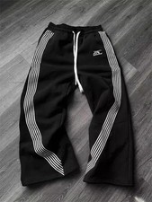 Men Baggy Y2K Sweatpants Wide Leg Streetwear Joggers White Stripe