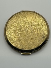 Vintage Stratton Mirror Compact Paisley Gold Tone with Pill Box Made in England
