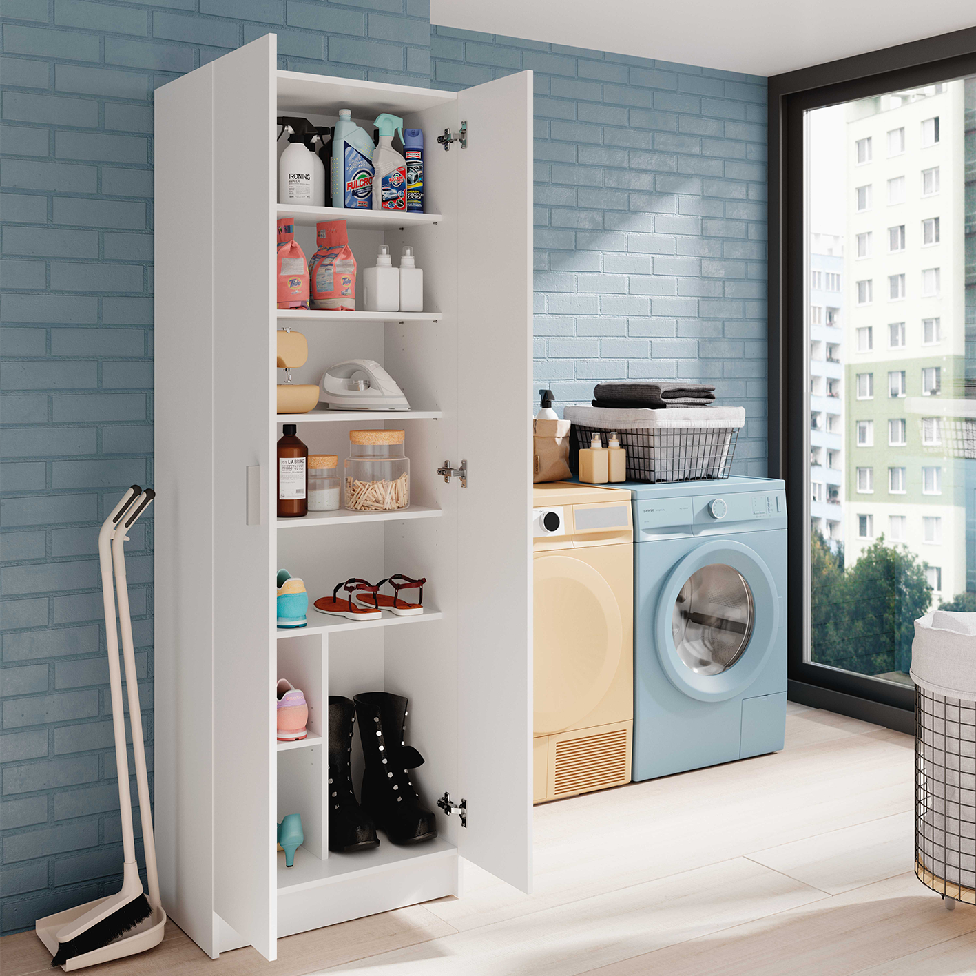 VITA White Utility Shoe Cupboard 2 Door Multi Purpose Storage Unit