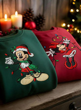 EMBROIDERED Mickey Minnie Christmas Sweatshirt, Embroidered Disney Couple Holida