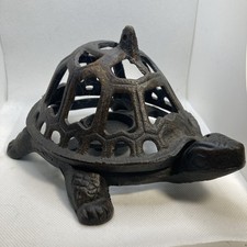 Vintage Black Cast Iron Turtle Candle Votive Holder Lighting 10  x 7  x 5  