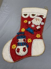 Bucilla Vintage Felt Hand Made Sequin Beaded Santa  Snowman Christmas Stocking