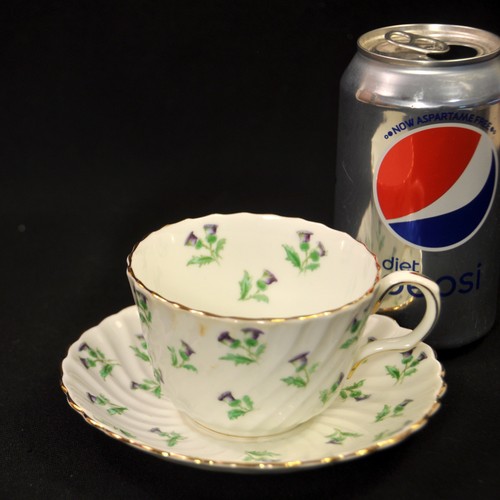 Aynsley Cup & Saucer Set Pattern #15287 Thistle Green & Purple w/Gold 1934-1939 - Picture 2 of 12
