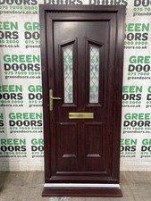 USED UPVC FRONT DOOR BROWN PLASTIC FROSTED GLASS EXTERNAL EXTERIOR DOUBLE GLAZED