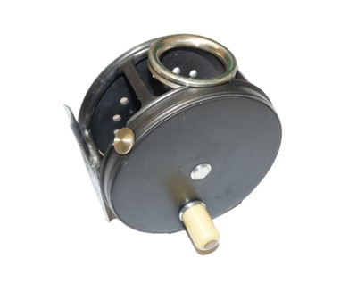 vintage Hardy Perfect 4'' salmon wide drum fly reel ,rotating guide, V.G MJ693