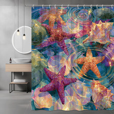 Starfish Shells Ocean Shower Curtain, Colorful Coastal Print