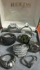 Vintage & Costume Jewelry Lot Of 8 Mixed Rings With Gemstones, Silver Unknown