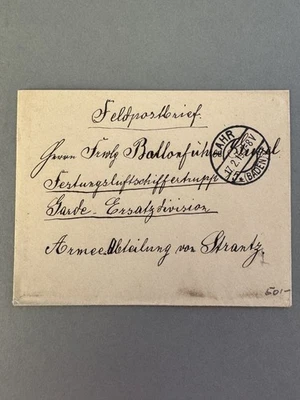 Feldpostbrief 1915 WK1 - Festungsluftschiffertrupp Garde - Armee-Abt. v. Strantz - Bild 1 von 2