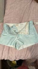 Anthropologie Pilcro Devon Button Fly Denim Shorts Mint Julep Green, Size 28