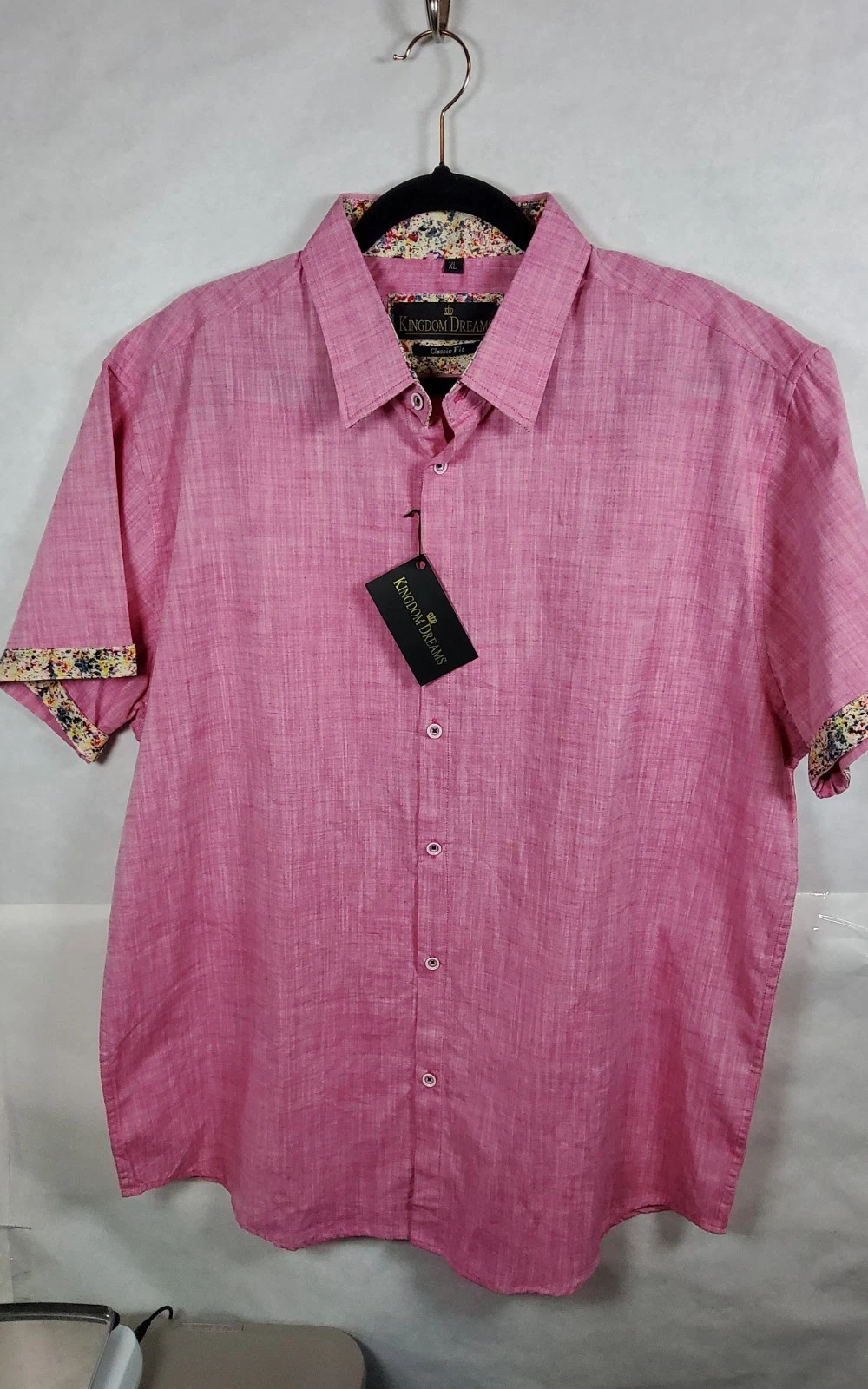 Kingdom Dreams Men's 100% Linen Short Sleeve Button-Up Shirt Size XL Pink...
Opens in a new window o