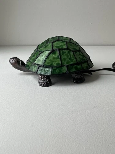 Vintage Tiffany Style Mosaic Glass Green Turtle Light, Animal Electric Lamp
