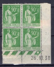 FRANCE ! BLOC de 4 Timbres NEUFS PAIX de 1938 n°367 COIN DATE
