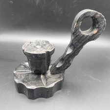 Rustic Wood Candleholder Lobeco Handmade Spain Brutalist Primative VTG MCM