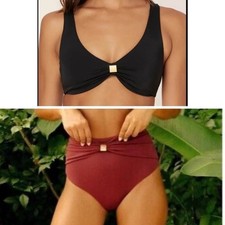 Andie The Dalia Bikini Set Swimsuit black truffle red size small NWT