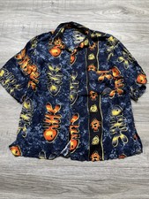 True Vintage 1960s Hawaiin Rayon Shirt Blue Fishbones Size Med Tribal Rare