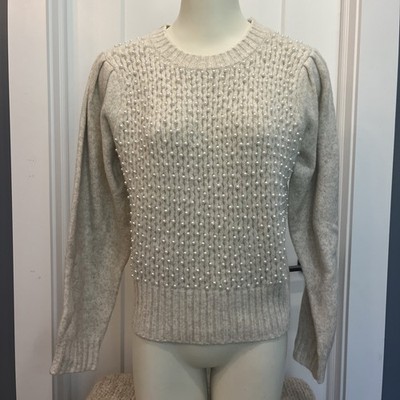 ASTR the Label Women s Cindy Pearl Embellished Oatmeal Knit Sweater Size Large