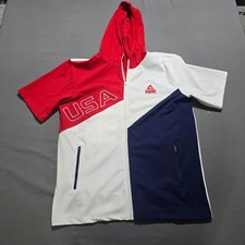 Peak Sport Athletic Top zip front hoodie XL short sleeve red white blue USA logo