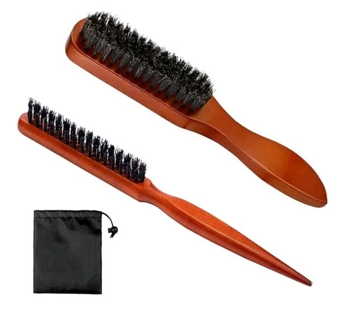 2 Piece Bristle Hair Brushes Beech Comb Soft Natural Boar Bristles for Men Women