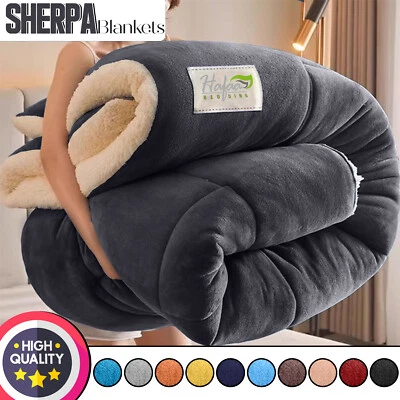 HAFA280 Reversible Sherpa fleece blanket Fluffy Sofa Bed throws Winter Blankets UK Sizes