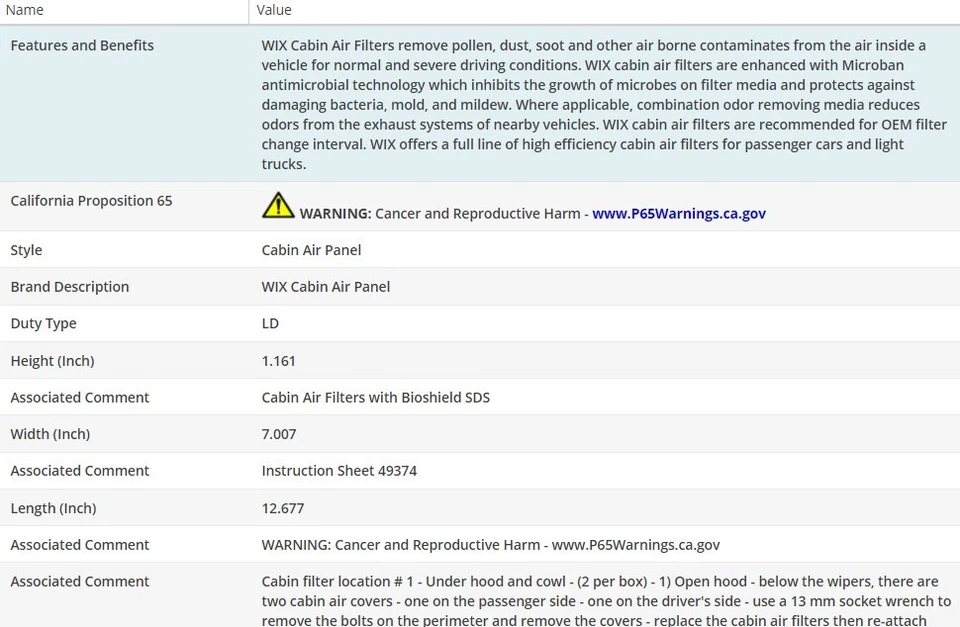 Filtro de ar de cabine WIX para BMW M5 2006-2007 V10-5.0L - Imagem 3 de 4