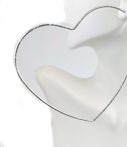 EXTRA LARGE 4 INCH THIN HEART HOOP EARRINGS SILVER AND GOLD TONE HOOPS - Picture 4 of 9