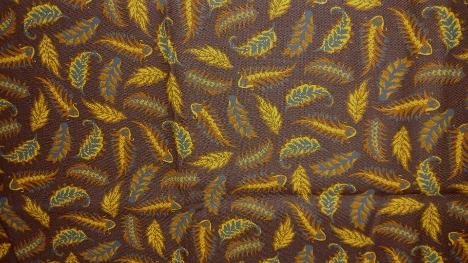 Vtg Jacobean Garden Connecting Threads Cotton Fabric Leaves on Brown 18x44 - Image 3 of 4