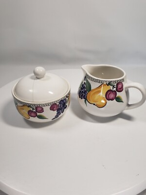 Nancy Calhoun Sugar Bowl Creamer, Cafe Classico L'Amour, Grapes, Cherries, Pears