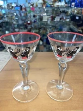 2 Vintage Libbey Glass Pickwick Merry Makers Martini Cocktail Glasses Bar Ware