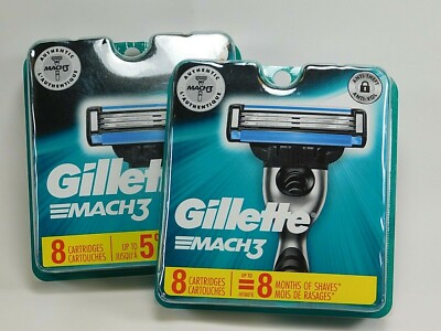 2x Gillette Mach3 Refill Razor Blades 8 Cartridges Each New Sealed