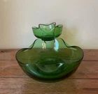 Vintage Anchor Hocking Green Glass Chip and Dip Bowl Set MCM