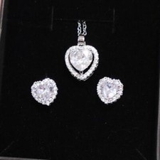 NEW Cubic Zirconia Heart Stud earrings/ matching Heart Pendant set / gift boxed