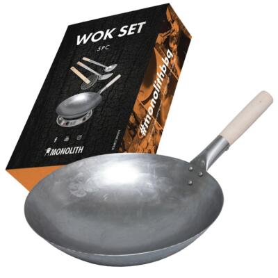 MONOLITH 5teiliges Wok-Set mit Wok, Halter, Wender, Kelle und Sieb