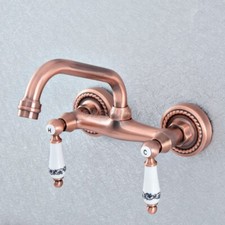 Antique Red Copper Swivel Spout Basin Sink Bathroom Mixer Tap Lavatory Faucet