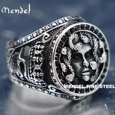MENDEL Mens Black CZ Hip Hop Medusa Snake Skull Ring Stainless Steel Size 7-15