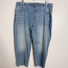 J. Jill Denim High Rise Straight Leg Crop Light Wash Blue Pull On Size 16 Petite
