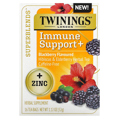 Superblends, Immune Support+ Hibiscus & Elderberry Herbal Tea, Blackberry,