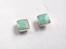 Very Small 4mm Simulated Turquoise 925 Sterling Silver Square Stud Earrings