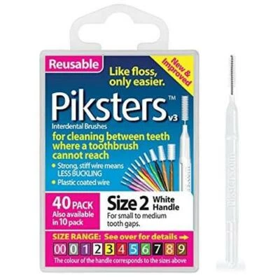 Piksters Interdental Brush - Size 2 White 0.55mm - 40 Brushes Per Pack